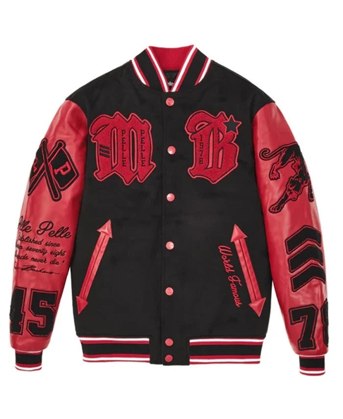 Pelle Pelle Black And Red Varsity Jacket