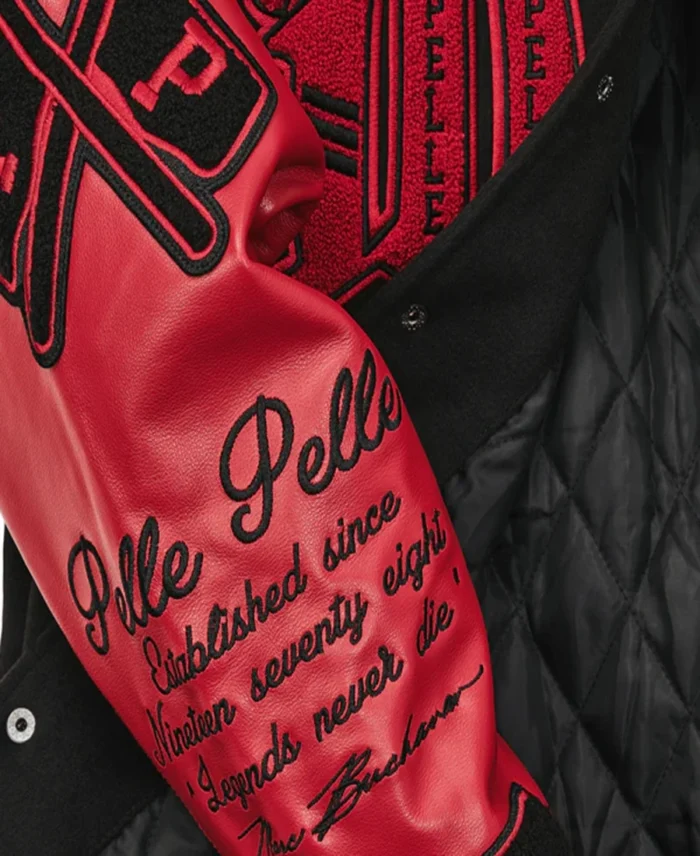 Pelle Pelle Black And Red Varsity Jacket Sleeves Text