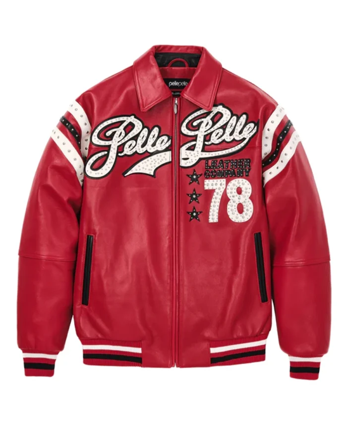 Pelle Pelle Encrusted Varsity Plush Red Jacket