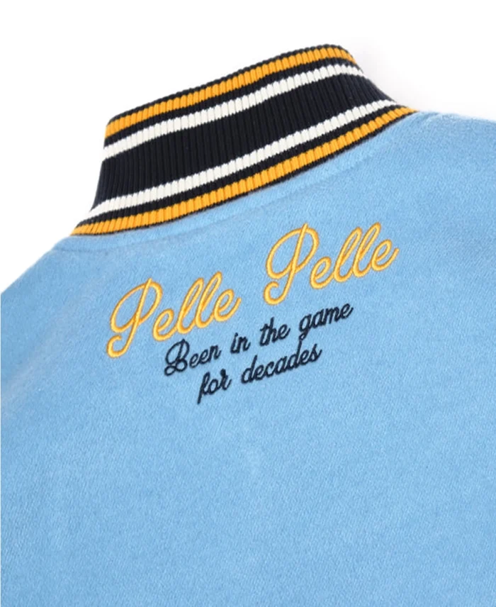 Pelle Pelle Light Blue Varsity Jacket Back Close Up