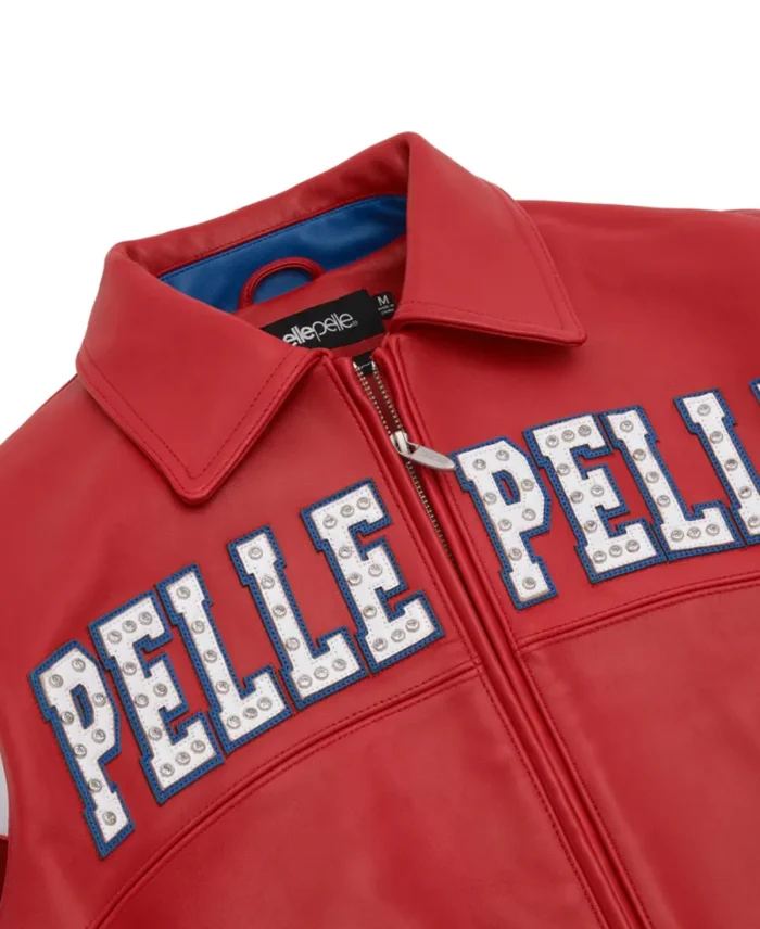 Pelle Pelle Red and Blue Vintage Arches Jacket Front Closeup - Jacket Boutique