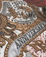 Pelle Pelle White 45th Anniversary MB Collectors Series Jacket Back Patch Closeup - Jacket Boutique