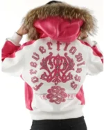 Pelle Pelle White Pink Women Leather Jacket Fur Hood - Jacket Boutique