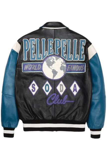 Pelle Pelle World Famous Soda Club 1978 Black and Blue Plush Jacket back - Jacket Boutique