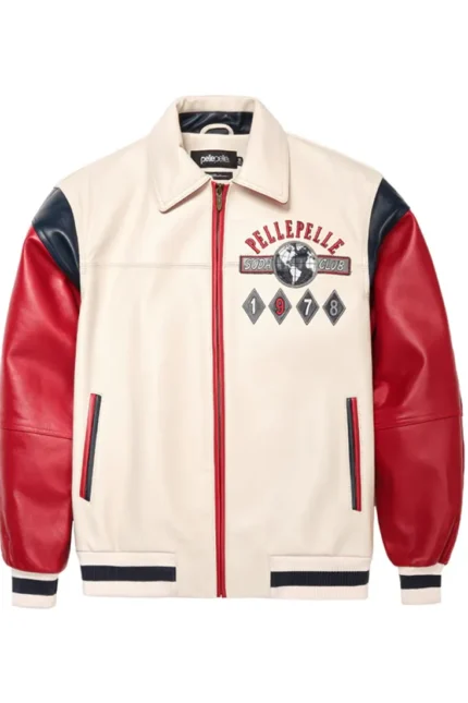 Pelle Pelle World Famous Soda Club 1978 White and Red Plush Jacket front - Jacket Boutique