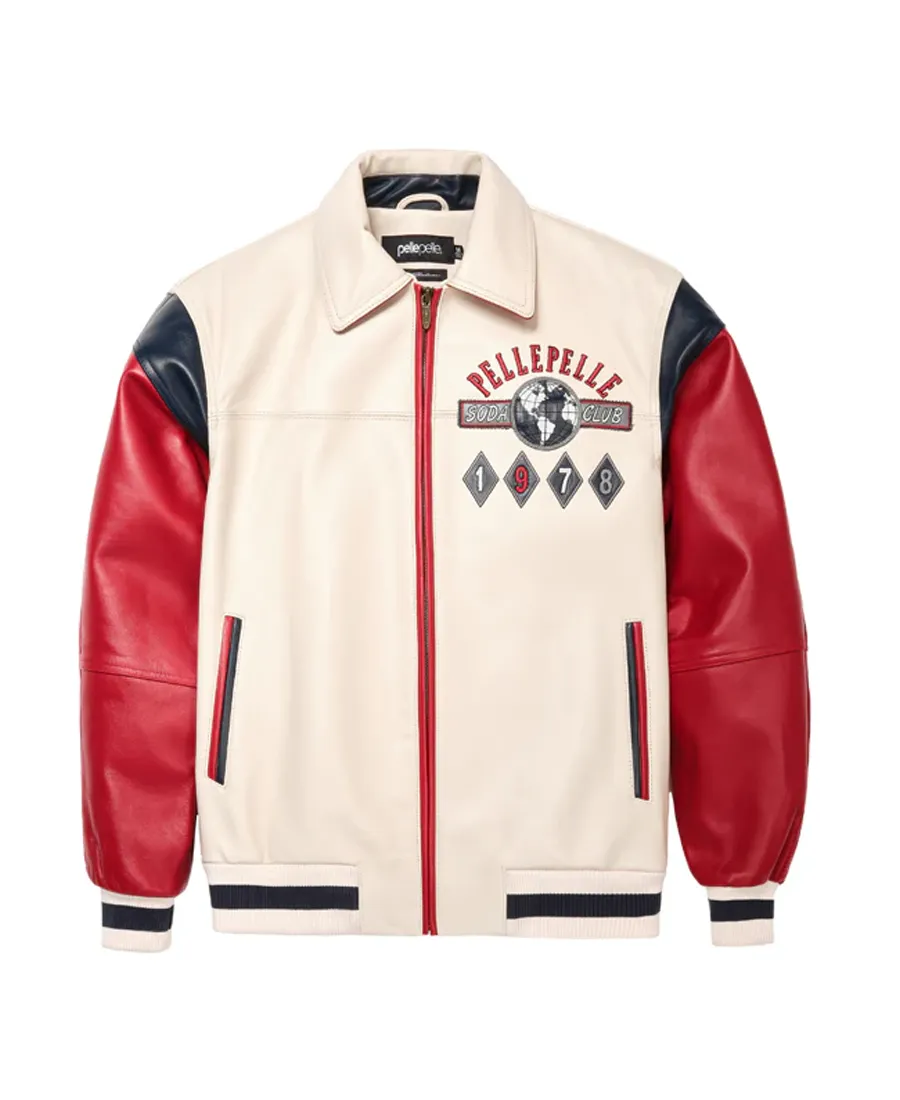 Pelle Pelle World Famous Soda Club 1978 White and Red Plush Jacket front - Jacket Boutique