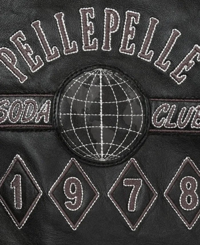 Pelle Pelle World Famous Soda Club Plush Black Jacket back closeup - Jacket Boutique