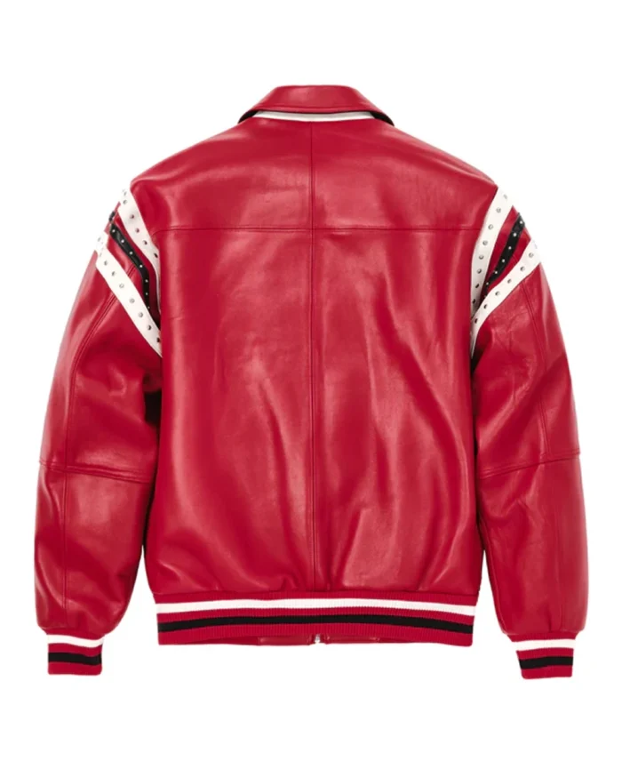 Shop Pelle Pelle Encrusted Varsity Plush Red Jacket For Men And Women On Sale