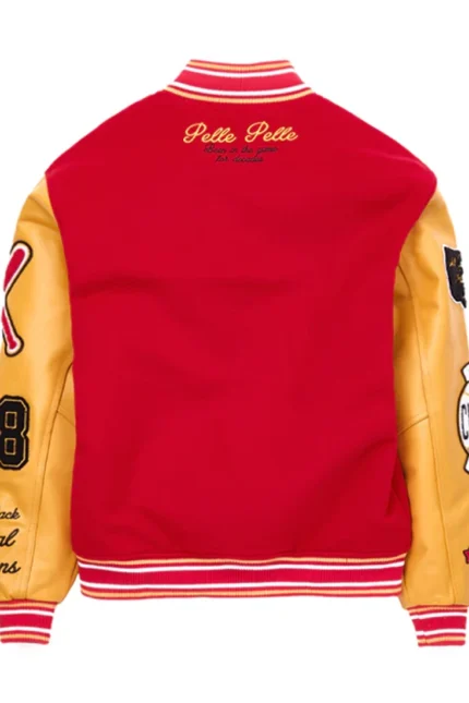 Shop Pelle Pelle Red And Yellow Varsity Jacket For Men And Women On Sale