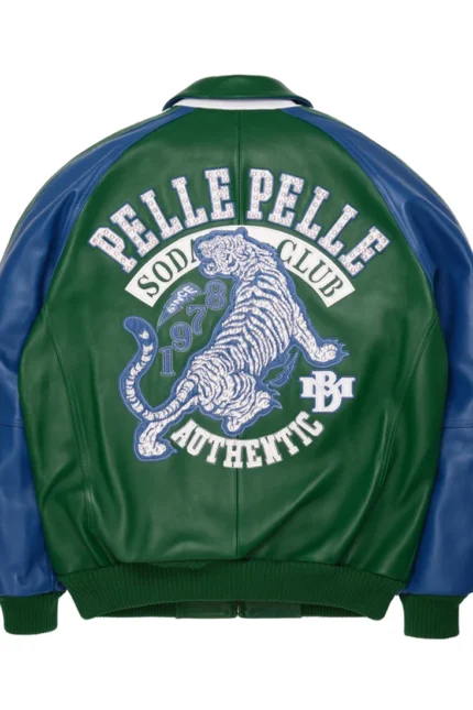 Shop Pelle Pelle Soda Club Tiger Green Jacket For Men And Women On Sale - Jacket Boutique