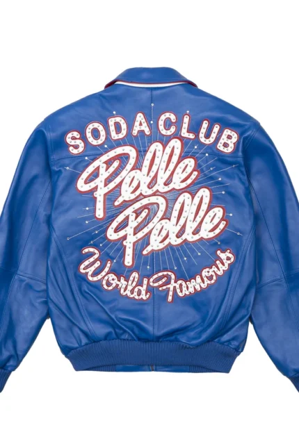 Shop Pelle Pelle World Famous Soda Club Blue Jacket  For Men And Women On Sale