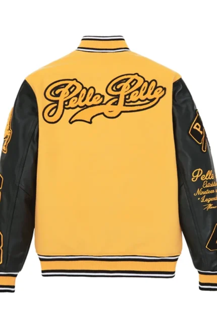 Shop Pelle Pelle Yellow And Black Varsity Jacket For Men And Women On Sale