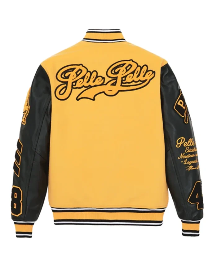 Shop Pelle Pelle Yellow And Black Varsity Jacket For Men And Women On Sale