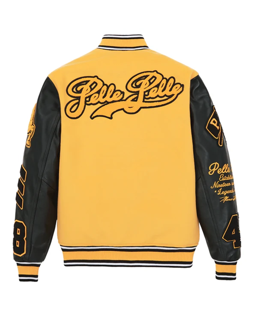 Shop Pelle Pelle Yellow And Black Varsity Jacket For Men And Women On Sale