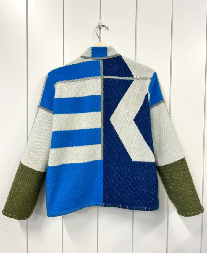 Lily Eve Dynamic Blue Hermes Blanket Jacket back - jacket boutique