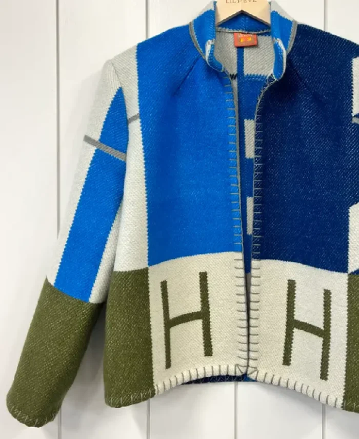 Lily Eve Dynamic Blue Hermes Blanket Jacket side view - jacket boutique