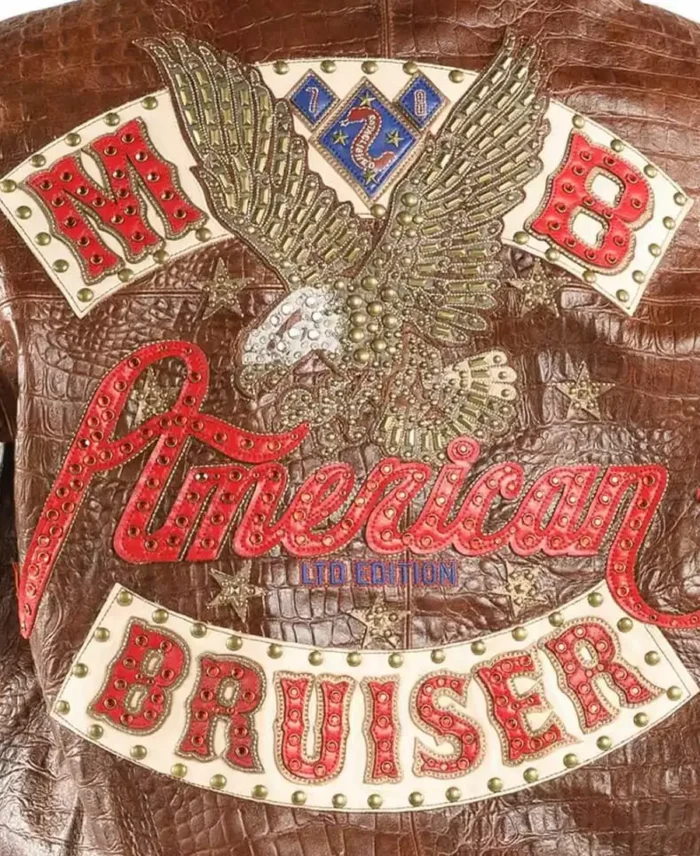 Pelle Pelle American Bruiser Dark Brown Jacket Back Patch Closeup - Jacket Boutique