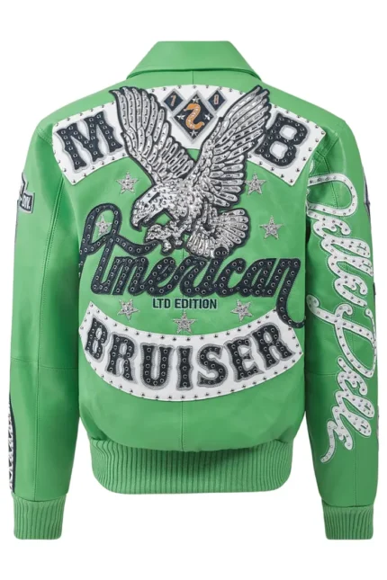 Pelle Pelle American Bruiser Green Plush Jacket Back - Jacket Boutique