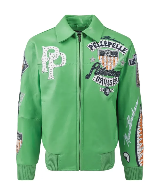 Pelle Pelle American Bruiser Green Plush Jacket Front - Jacket Boutique