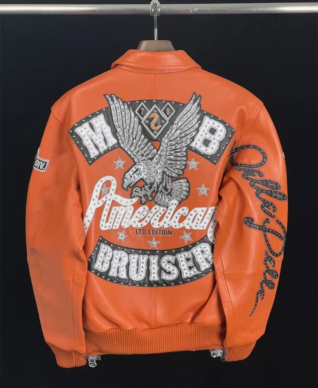 Pelle Pelle American Bruiser Orange Plush Jacket Back - Jacket Boutique