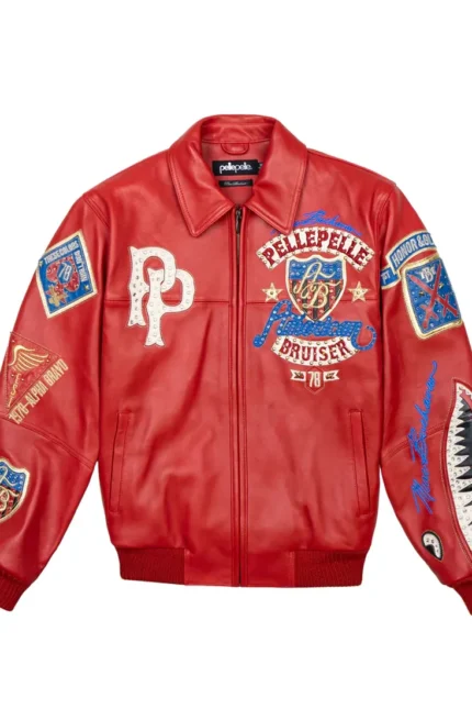 Pelle Pelle American Bruiser Red Plush Jacket Front - Jacket Boutique