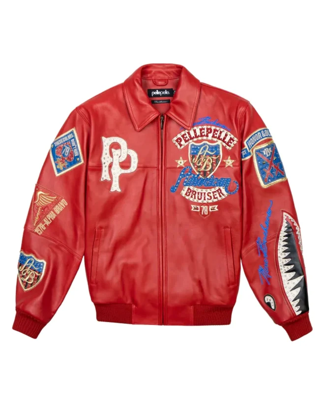 Pelle Pelle American Bruiser Red Plush Jacket Front - Jacket Boutique