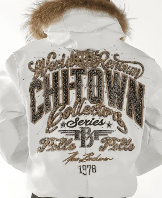 Pelle Pelle Chi Town Fur Hooded White Leather Jackets - Jacket Boutique