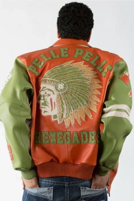 Pelle Pelle Chief Keef Leather Orange And Green Jacket - Jacket Boutique