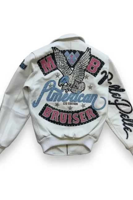 Pelle Pelle Limited Edition American Bruiser White Plush Jacket Back - Jacket Boutique