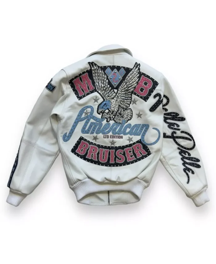 Pelle Pelle Limited Edition American Bruiser White Plush Jacket Back - Jacket Boutique