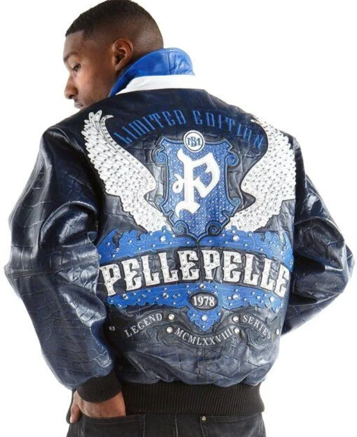 Pelle Pelle Limited Edition Blue And Black Leather Jacket - Jacket Boutique