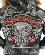 Pelle Pelle World Tour Forty Years Black Leather Jacket Back Closeup - Jacket Boutique