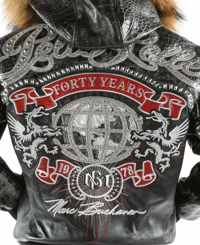 Pelle Pelle World Tour Forty Years Black Leather Jacket Back Closeup - Jacket Boutique