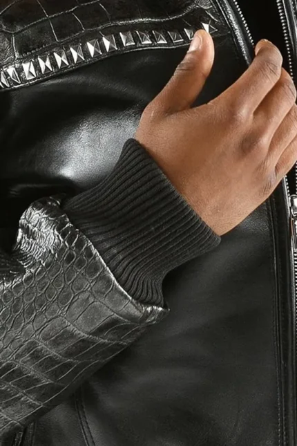 Pelle Pelle World Tour Forty Years Black Leather Jacket Cuff Closeup - Jacket Boutique