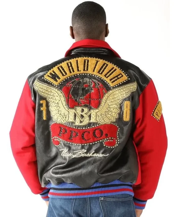 Pelle Pelle World Tour Red Bomber Jacket Back - Jacket Boutique