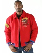 Pelle Pelle World Tour Red Bomber Jacket Front - Jacket Boutique