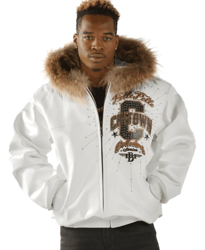 Shop Pelle Pelle Chi Town Fur Hooded White Leather Jackets For Men And Women On Sale - Jacket Boutique