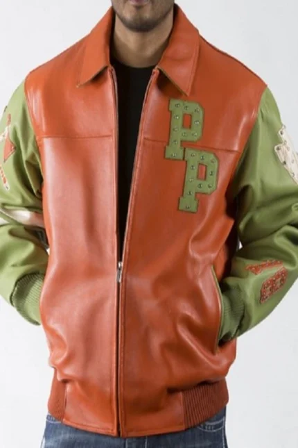 Shop Pelle Pelle Chief Keef Leather Orange And Green Jacket For Men And Women On Sale - Jacket Boutique