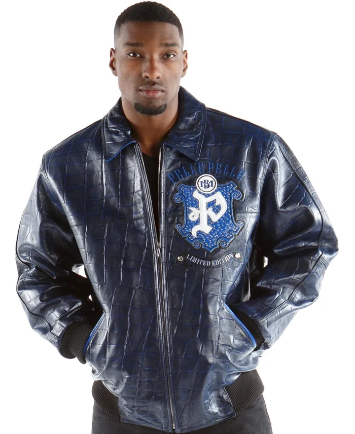 Shop Pelle Pelle Limited Edition Blue And Black Leather Jacket For Men And Women On Sale - Jacket Boutique