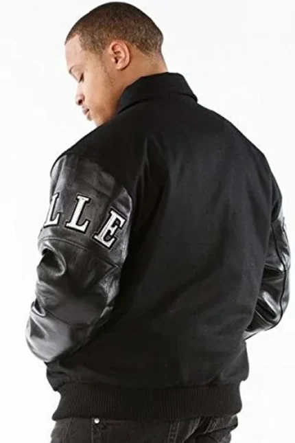 Shop Pelle Pelle Limited Edition Wool And Leather Black Varsity Jacket For Men And Women On Sale - Jacket Boutique