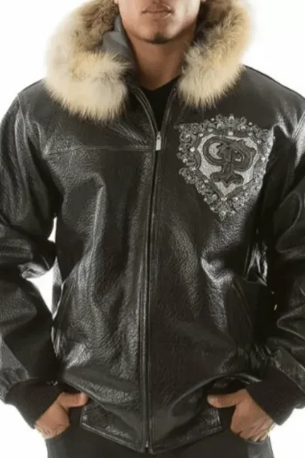 Shop Pelle Pelle PP Crest Fur Hood Black Jacket For Men And Women On Sale