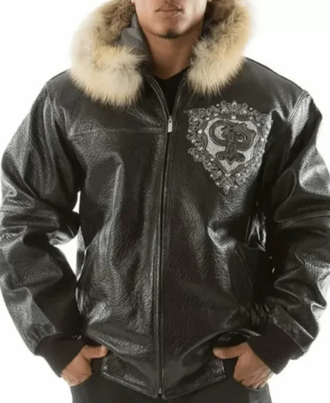 Shop Pelle Pelle PP Crest Fur Hood Black Jacket For Men And Women On Sale