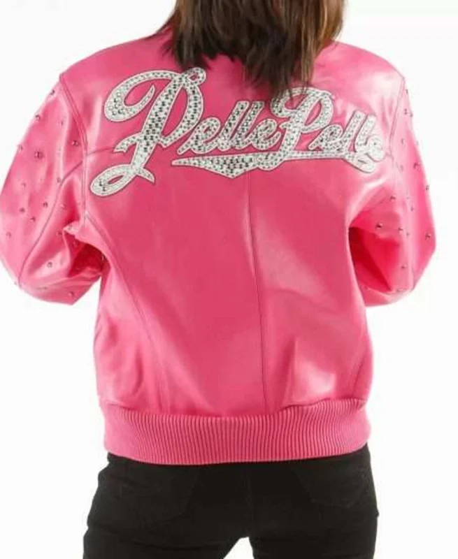 Shop Pelle Pelle Pink Encrusted Studded Leather Jacket For Men And Women On Sale - Jacket Boutique