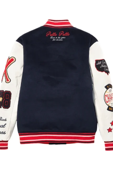 Shop Pelle Pelle World Famous Navy Blue Wool Varsity Jacket For Men And Women On Sale - Jacket Boutique