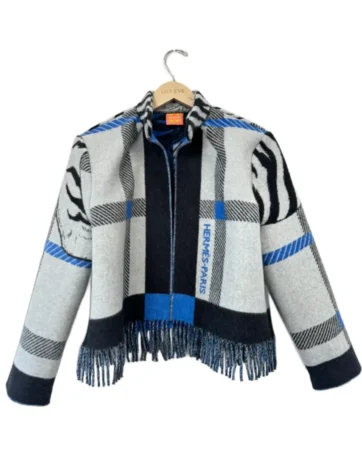 lily Eve Blue Fringe Tiger Blanket Jacket - jacket boutique