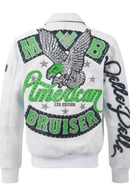 Shop Pelle Pelle American Bruiser White Green Jacket For Men And Women On Sale - Jacket Boutique