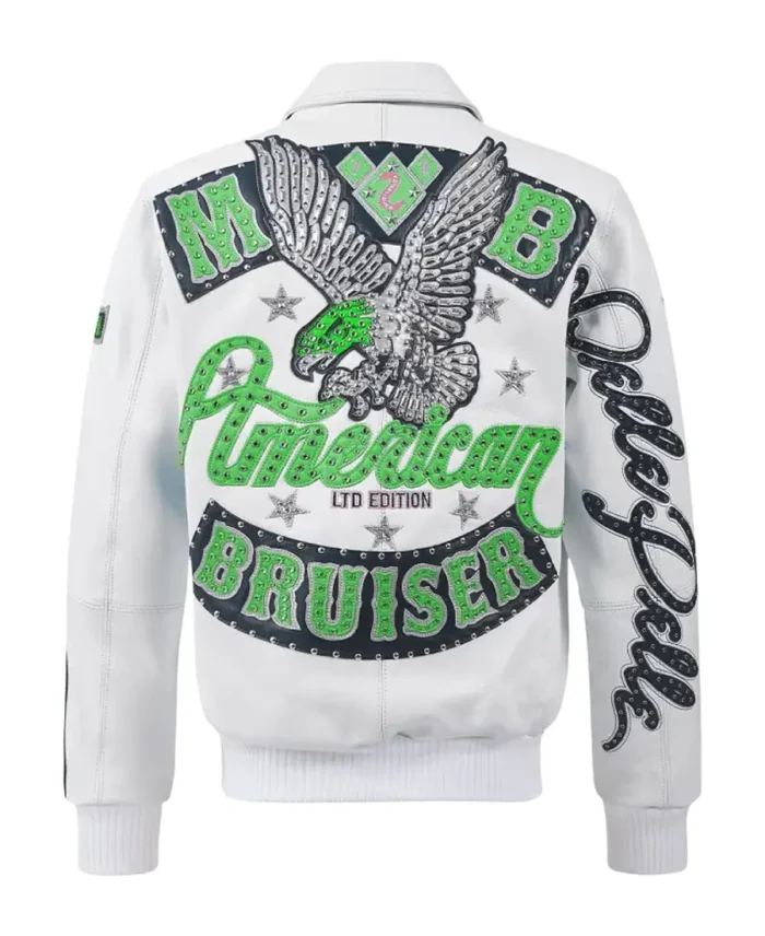 Shop Pelle Pelle American Bruiser White Green Jacket For Men And Women On Sale - Jacket Boutique